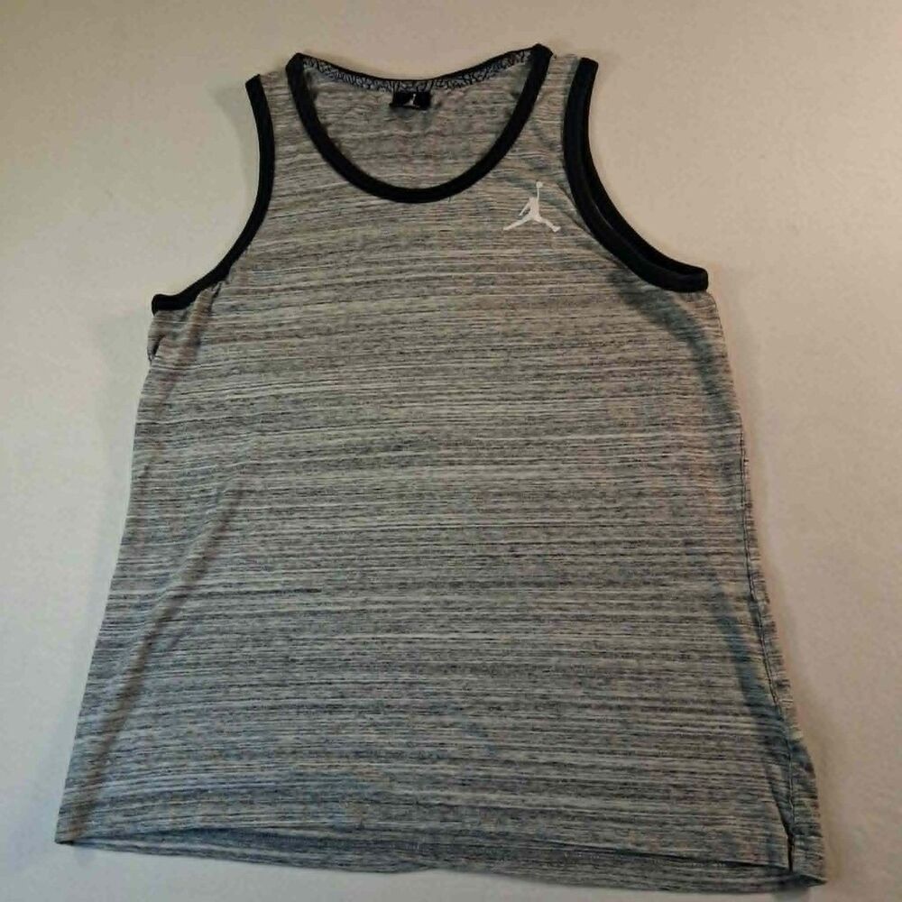 Jordan Mens Tank Top Large L Grey Black Space Dye Dri-FIT Jumpman Basketball Ath